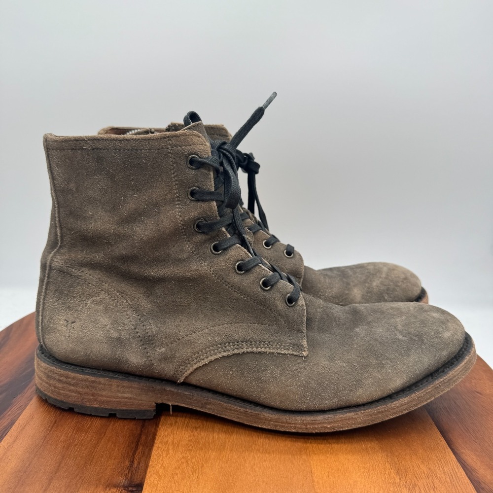 Frye Bowery Lace Up Men's Size 11.5 Gray Leather High Top Zipper Combat Boots